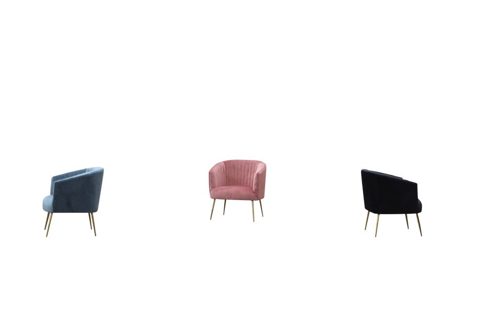 Perla Chair Velvet Fluted Back Gold Legs